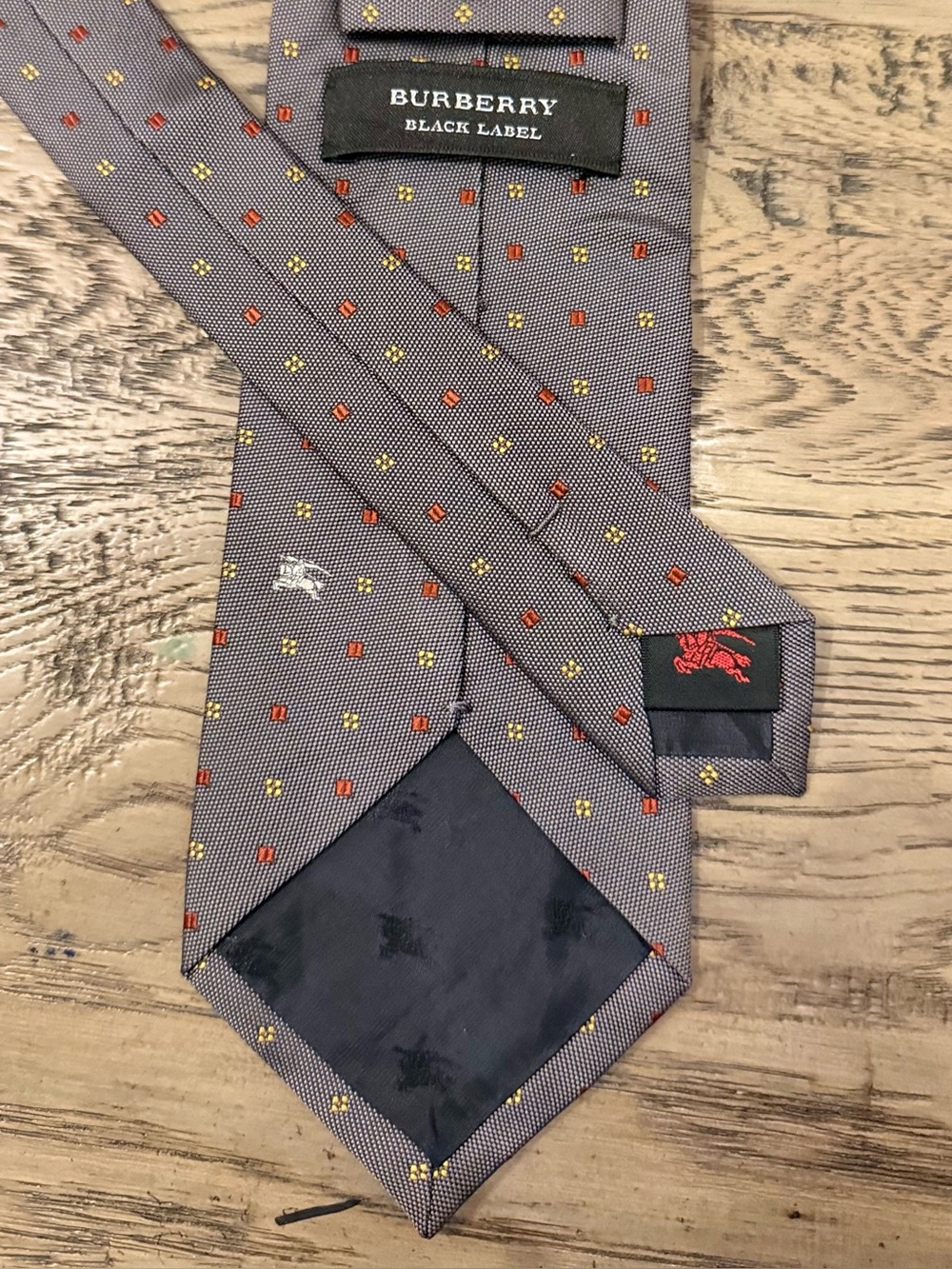 Burberry Black Label Purple Tie with Red Squares and Yellow Dots